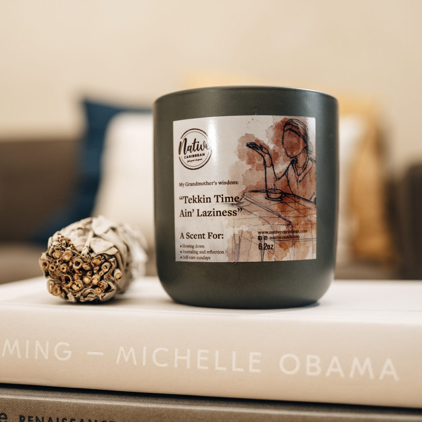 Candle and books - Native Caribbean's Tekkin' Time Ain' Laziness Candle